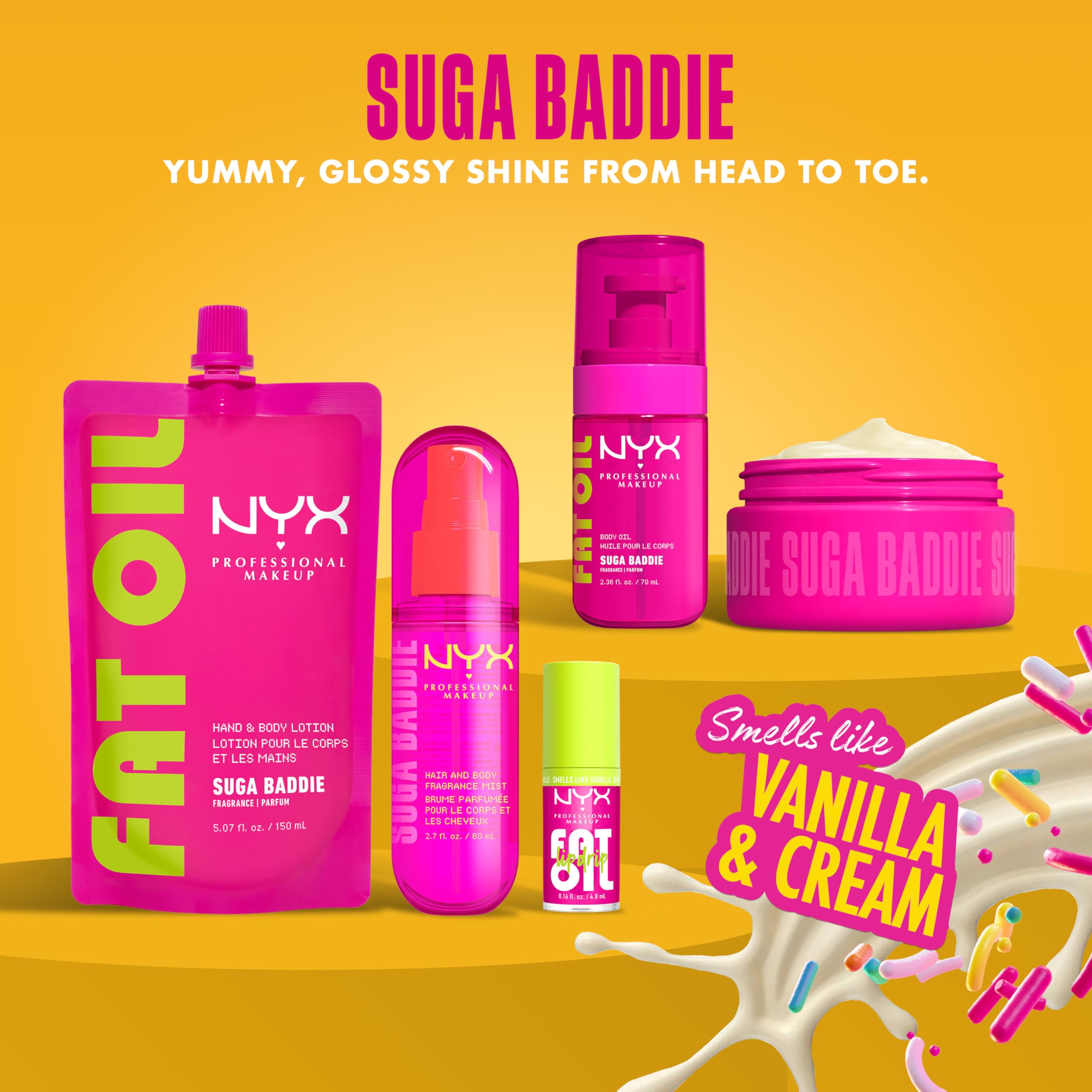 NYX PROFESSIONAL MAKEUP vanilla cookie and whipped cream props illustrating the Suga Baddie scent