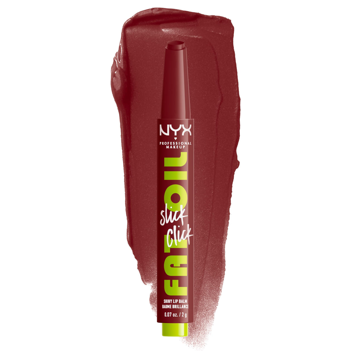 NYX PROFESSIONAL MAKEUP front packaging showing sleek click tube and shade name for easy selection
