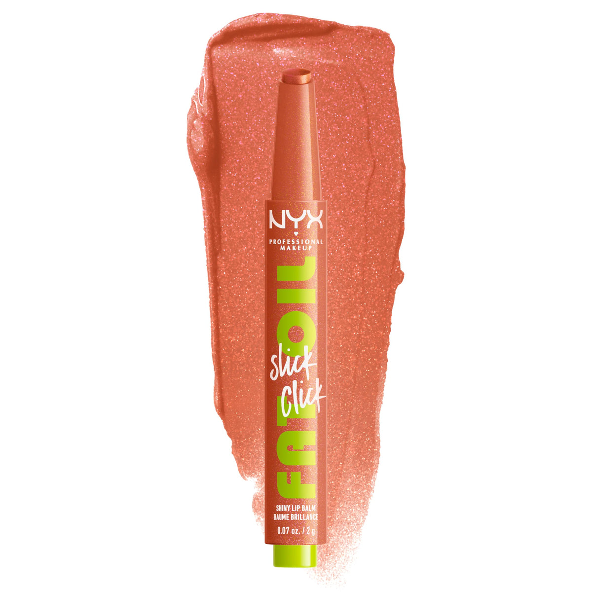 NYX PROFESIONAL MAKEUP front packaging showing sleek click tube and shade name, easy use