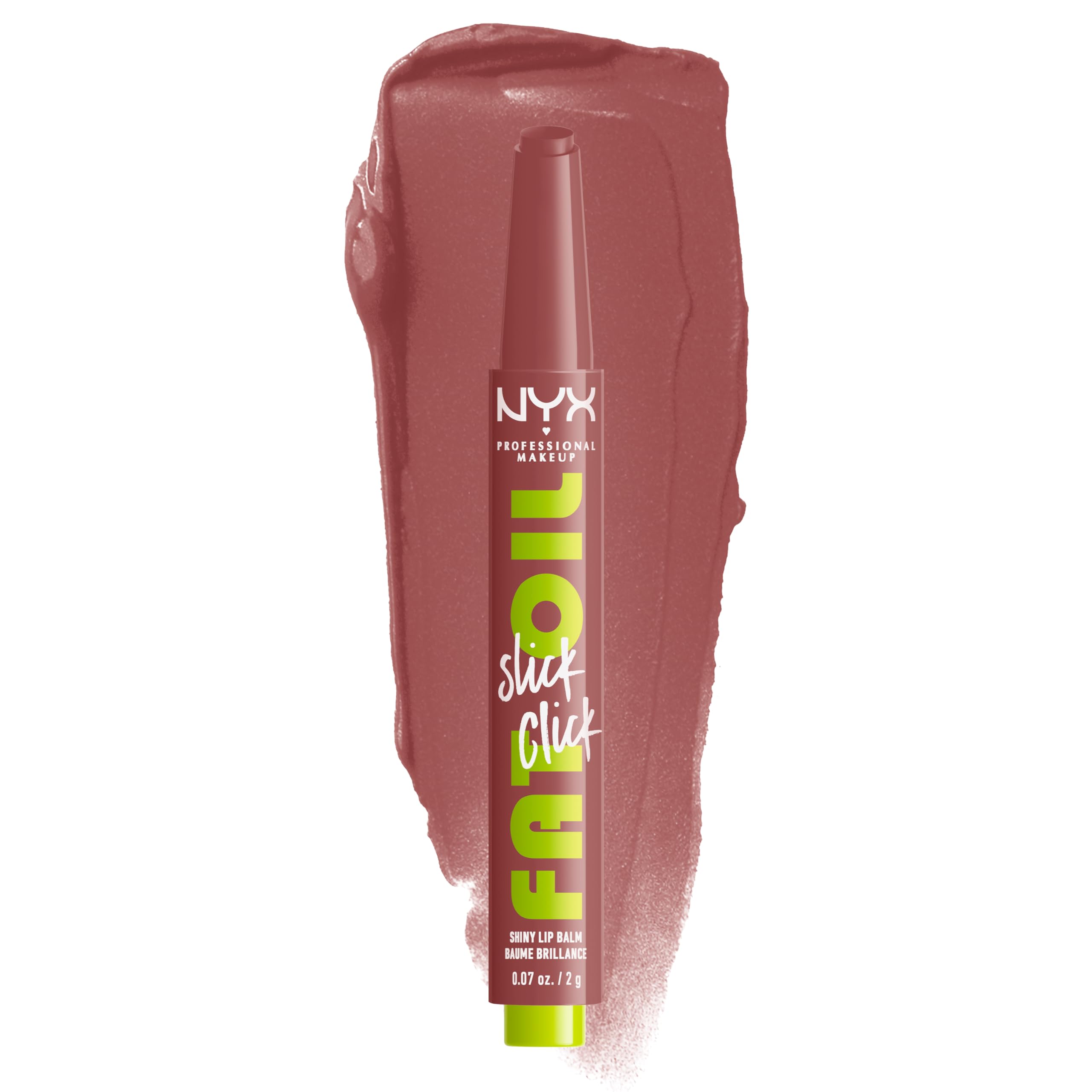 NYX PROFESSIONAL MAKEUP front view of click-up lip balm showcasing sleek packaging and shade