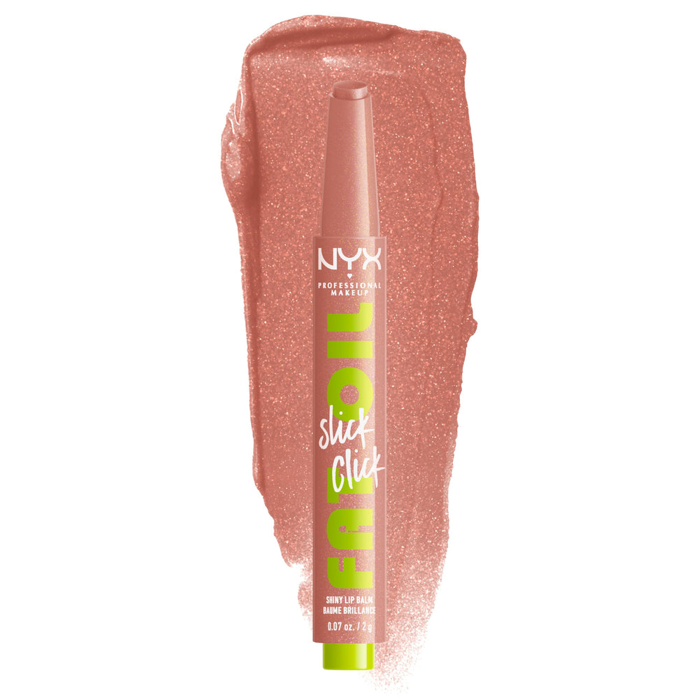 NYX PROFESSIONAL MAKEUP front packaging shows shade and click design, easy carrying benefit