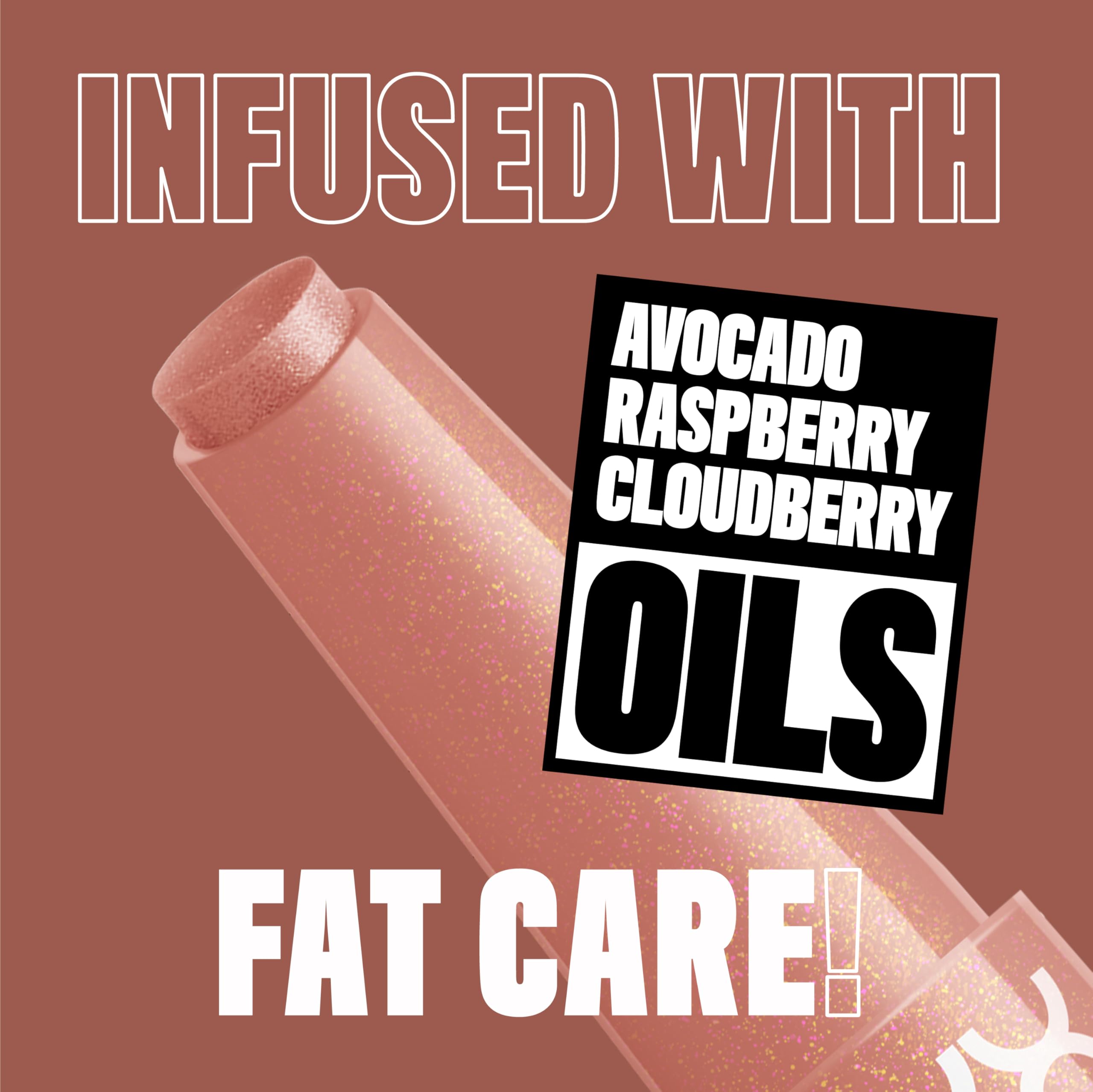 NYX PROFESSIONAL MAKEUP ingredient display of avocado and raspberry oils, nourishing benefit
