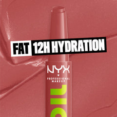 NYX PROFESSIONAL MAKEUP lip swatch of Profile Pic pink on model showing subtle pigmented shine