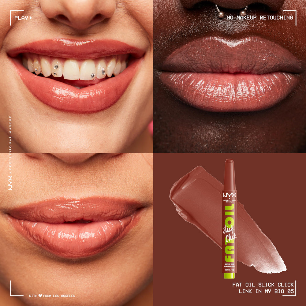 NYX PROFESSIONAL MAKEUP open tube close-up showing glossy texture and easy dispensing benefit