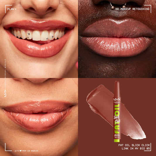 NYX PROFESSIONAL MAKEUP open tube close-up showing glossy texture and easy dispensing benefit