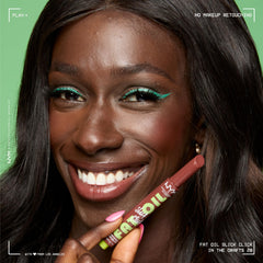 NYX PROFESSIONAL MAKEUP gloss layered over matte lipstick illustrating versatile finish pairing