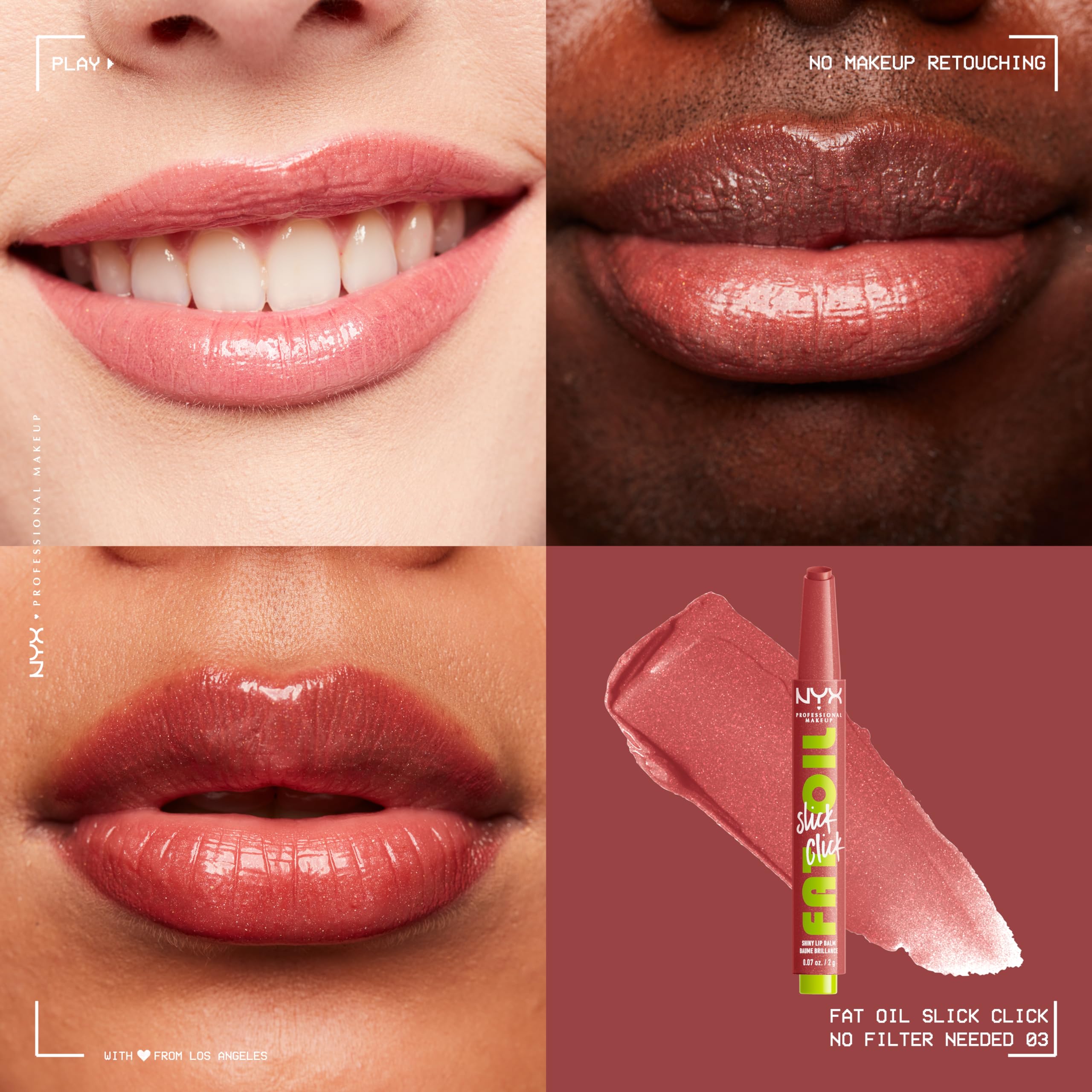 NYX PROFESSIONAL MAKEUP close-up texture of balm highlighting lightweight glossy finish and smooth glide