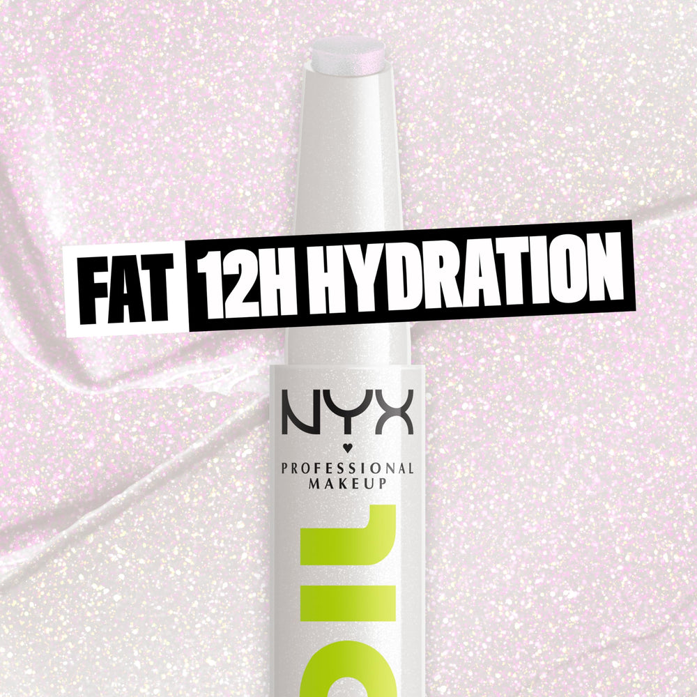 NYX PROFESSIONAL MAKEUP Fat Oil Slick Click texture swipe showing glossy finish and smooth coverage