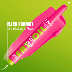 NYX PROFESSIONAL MAKEUP swiped on lips showing shiny color and comfortable lightweight feel