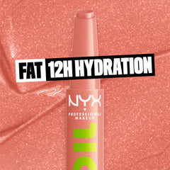 NYX PROFESSIONAL MAKEUP close lip swatch showing buildable nude shine and comfortable wear