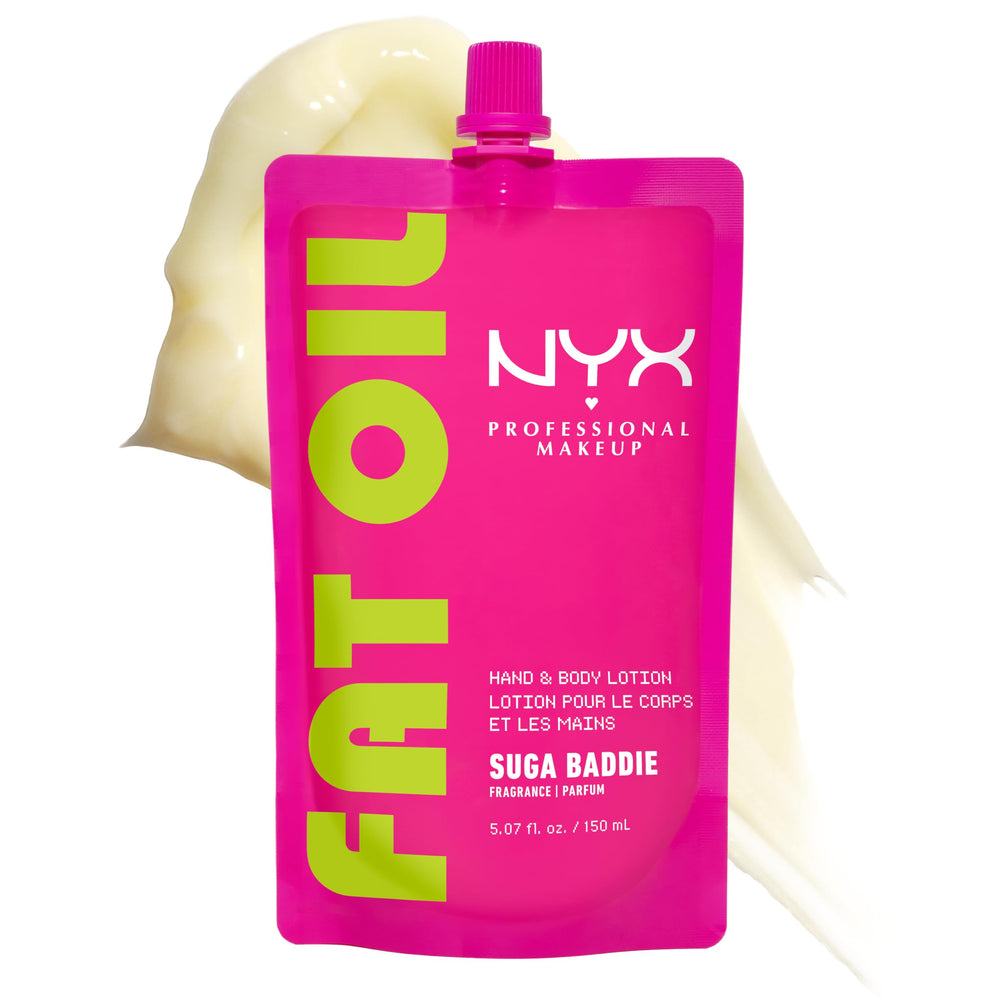 NYX PROFESSIONAL MAKEUP front pouch showing Suga Baddie scent and travel-ready convenience