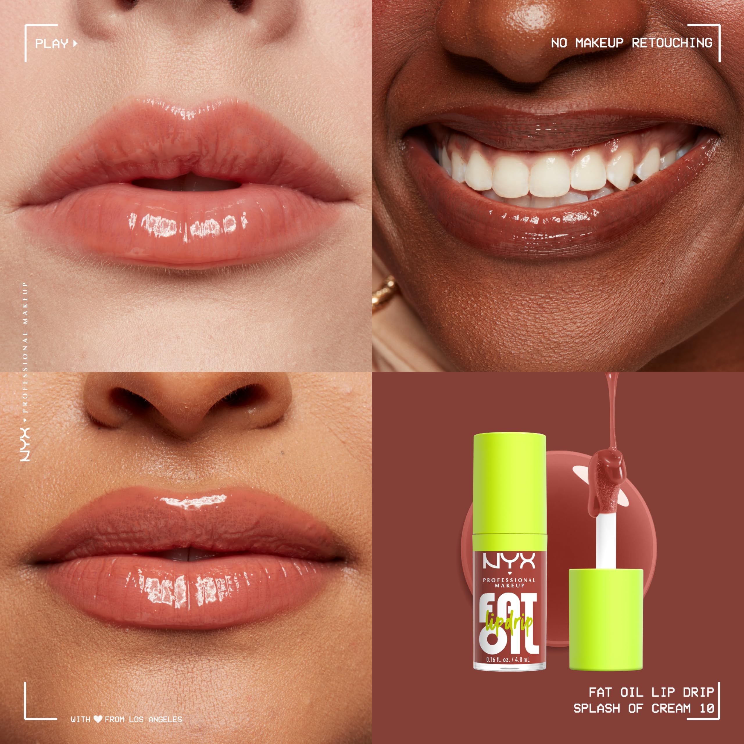 NYX PROFESSIONAL MAKEUP creamy lip oil texture swipe highlighting hydrating, non-sticky finish