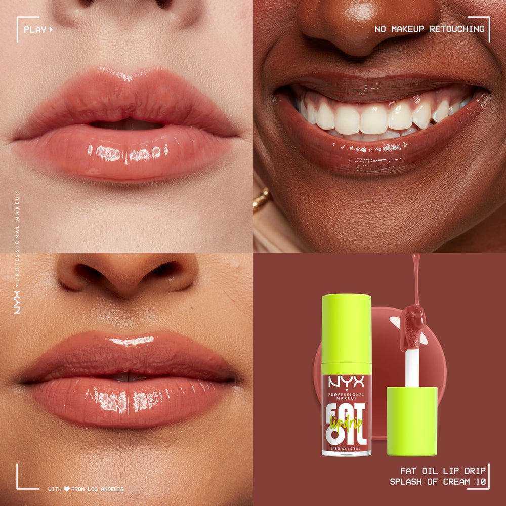 NYX PROFESSIONAL MAKEUP creamy lip oil texture swipe highlighting hydrating, non-sticky finish