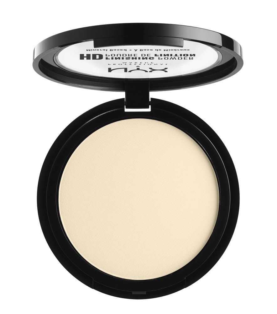 NYX PROFESSIONAL MAKEUP compact front view showing Banana shade and sleek packaging benefit: portable finishing