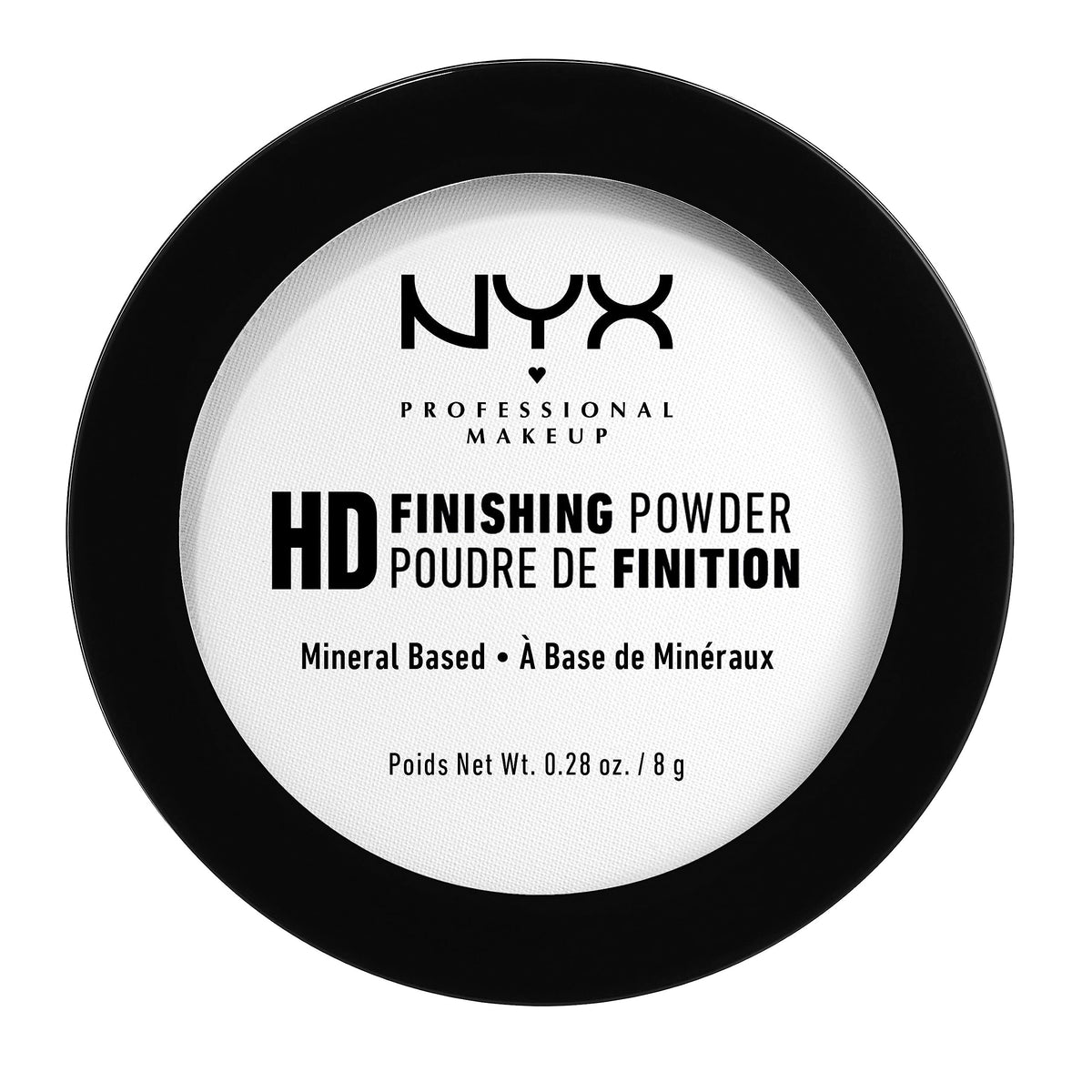 NYX PROFESSIONAL MAKEUP compact front view showing translucent pressed powder and sleek packaging for easy carry
