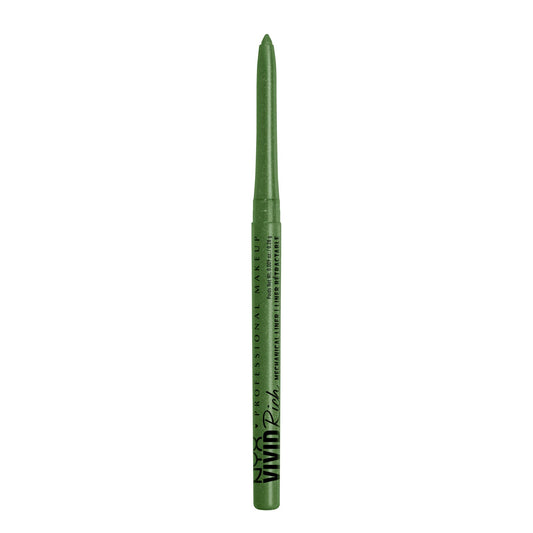 NYX PROFESSIONAL MAKEUP front view showing sleek olive-green mechanical pencil, easy application