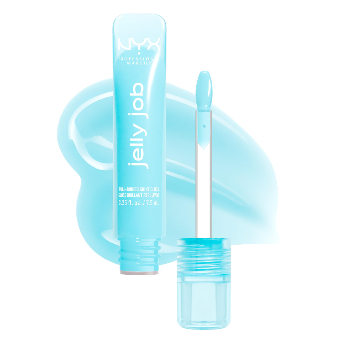 NYX Professional Makeup front packaging showing Jelly Frost glossy tube benefit glassy shine