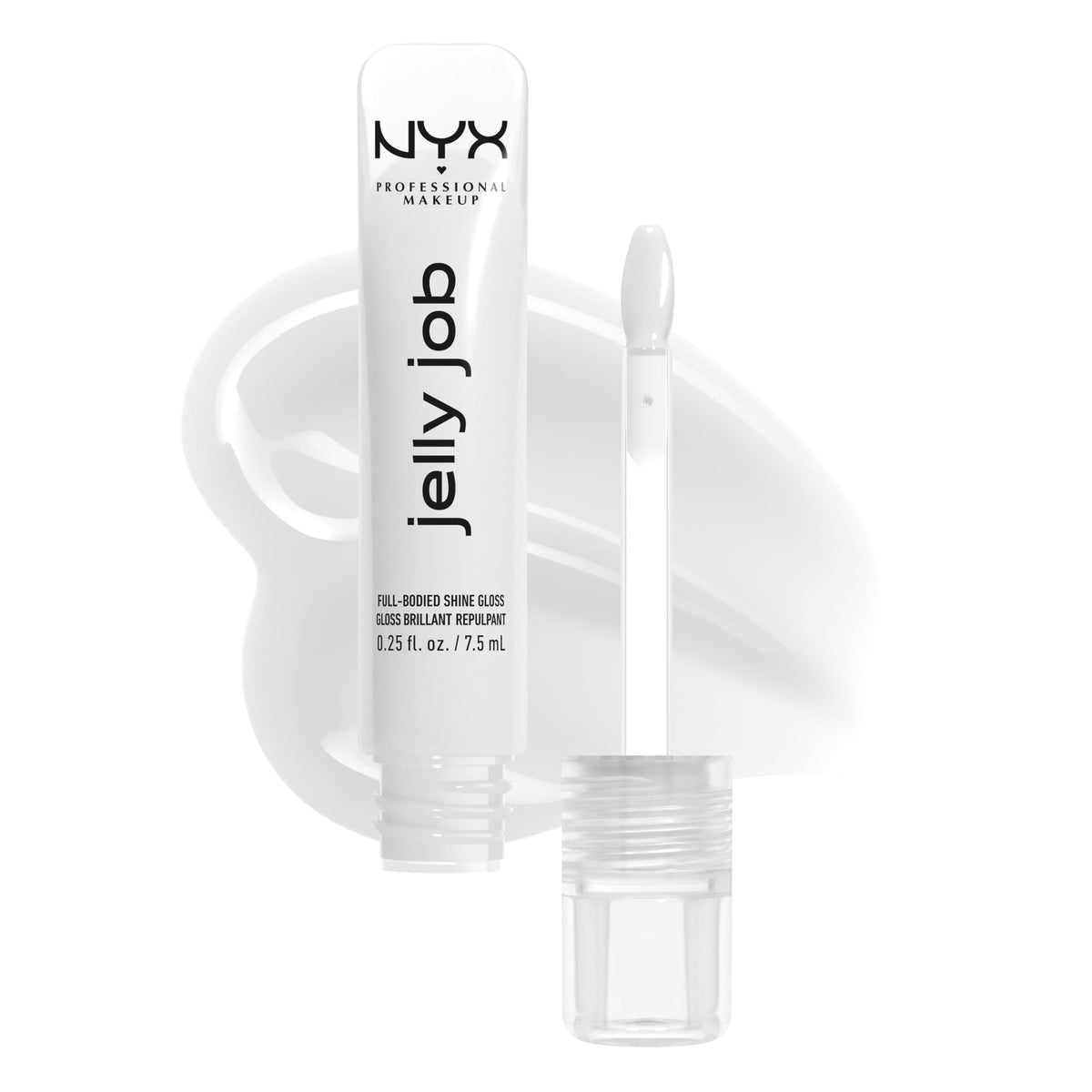 NYX PROFESSIONAL MAKEUP front packaging showing clear jelly gloss benefit high shine