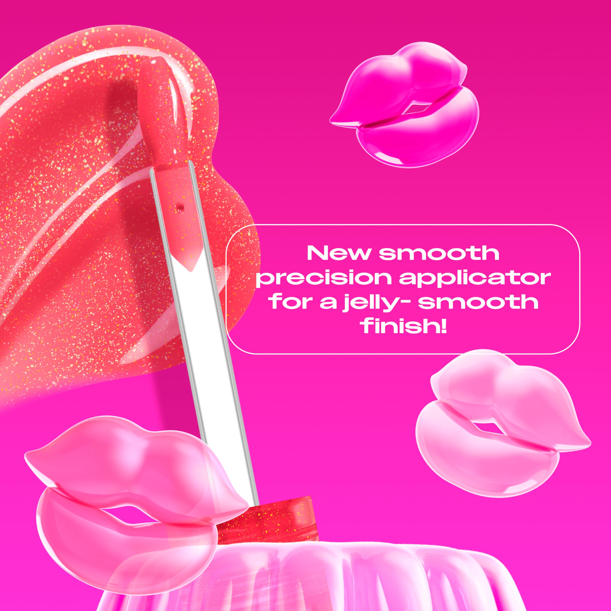 NYX jelly job on lips close shot showing glassy shine and plumping effect