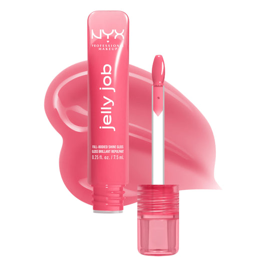 NYX Jelly Job front tube packaging showing pale pink shade and glossy finish benefit
