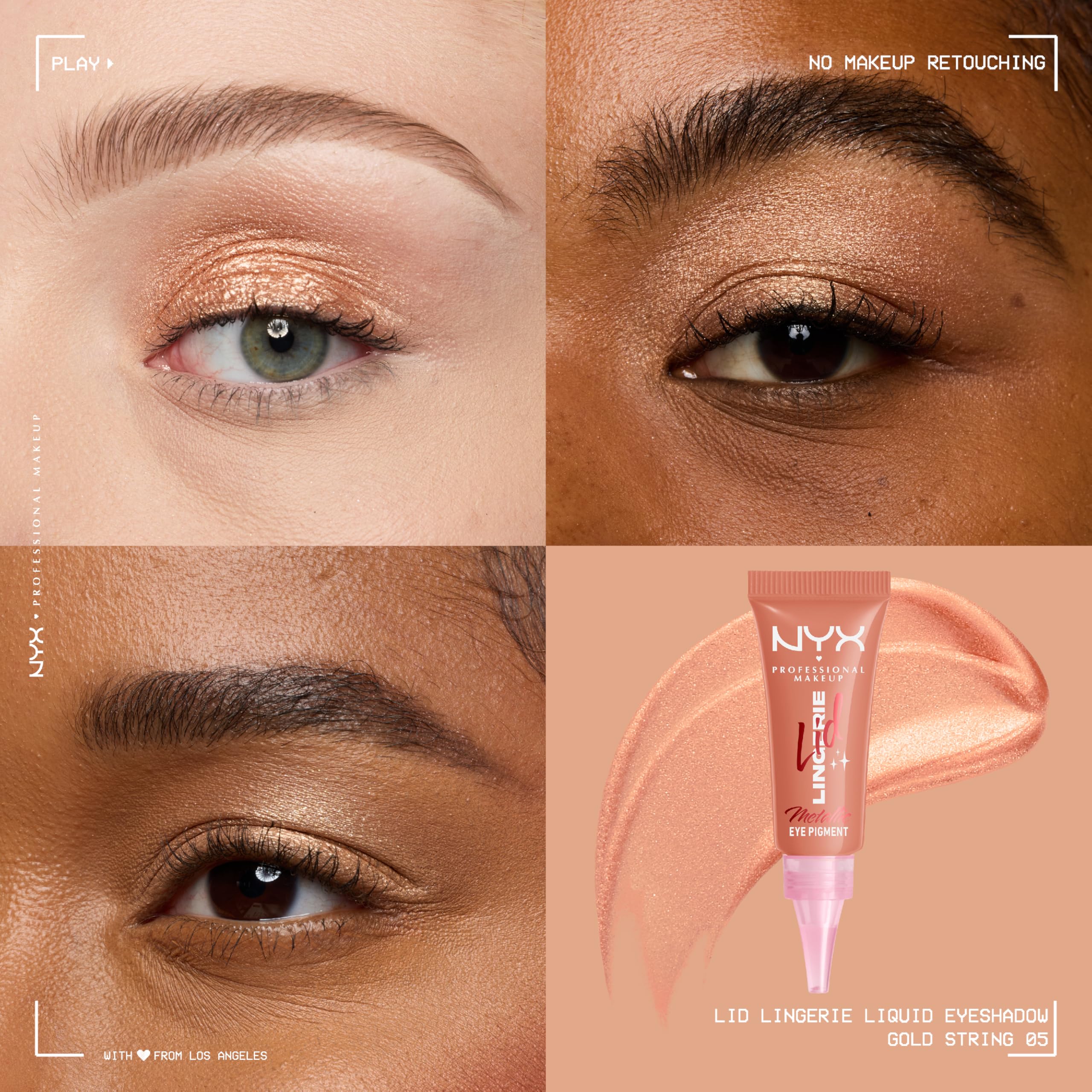 NYX PROFESSIONAL MAKEUP swatch of Gold String on skin showing luminous payoff