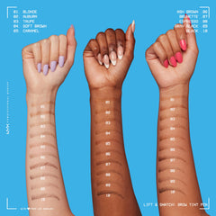 NYX PROFESSIONAL MAKEUP swatch card showing buildable Brunette strokes