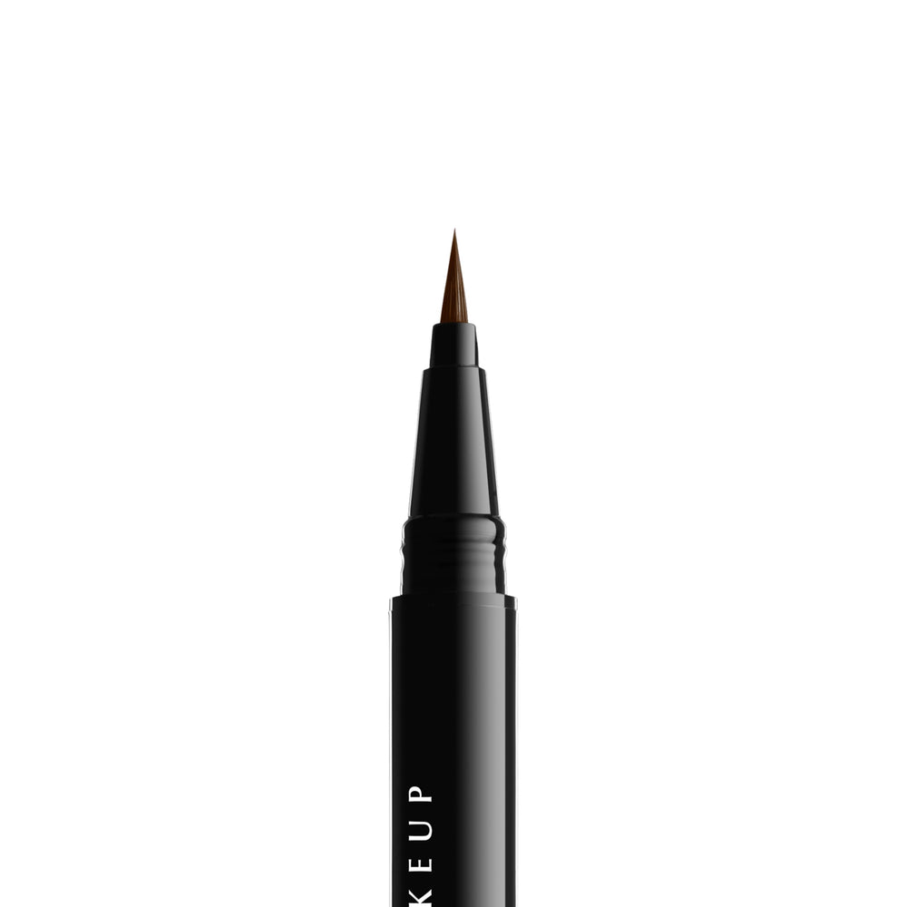 NYX PROFESSIONAL MAKEUP pen beside standard pencil to compare slim size and precision control