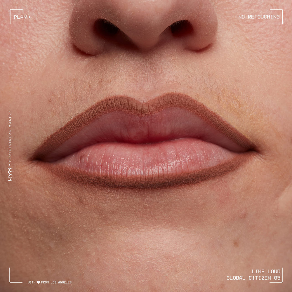 NYX Line Loud applied on lips demonstrating defined matte finish benefit