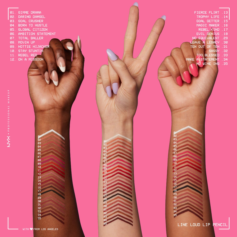 NYX PROFESSIONAL MAKEUP Line Loud applied to lips highlighting clean definition and comfortable wear
