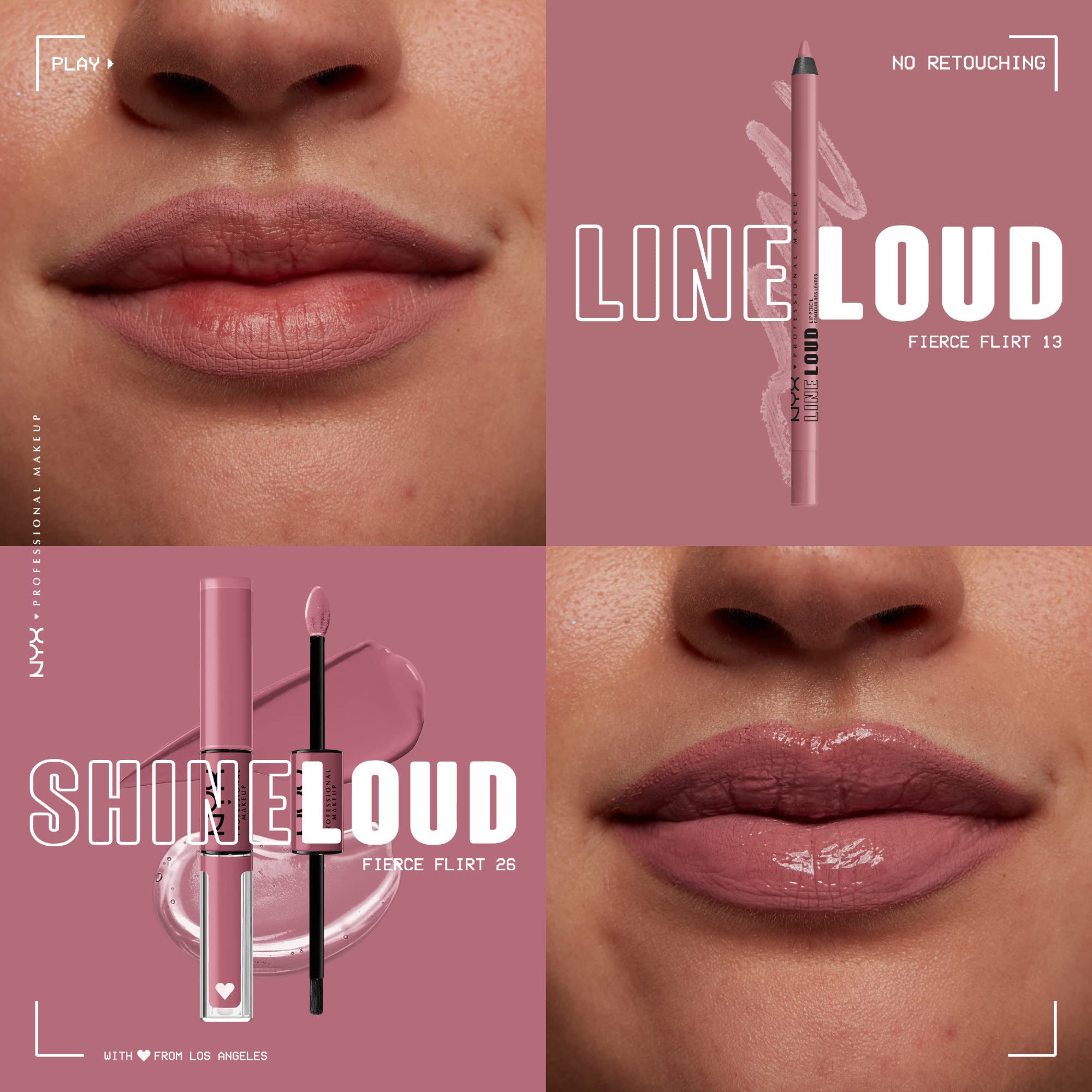 NYX PROFESSIONAL MAKEUP lip application showing Fierce Flirt on lips benefit longwear