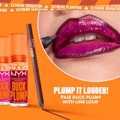 NYX PROFESSIONAL MAKEUP lip swatch on model displaying true Too Blessed shade and defined finish
