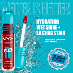 NYX PRODUCT worn on lips showcasing Cherry Drenched vibrant hydrated color