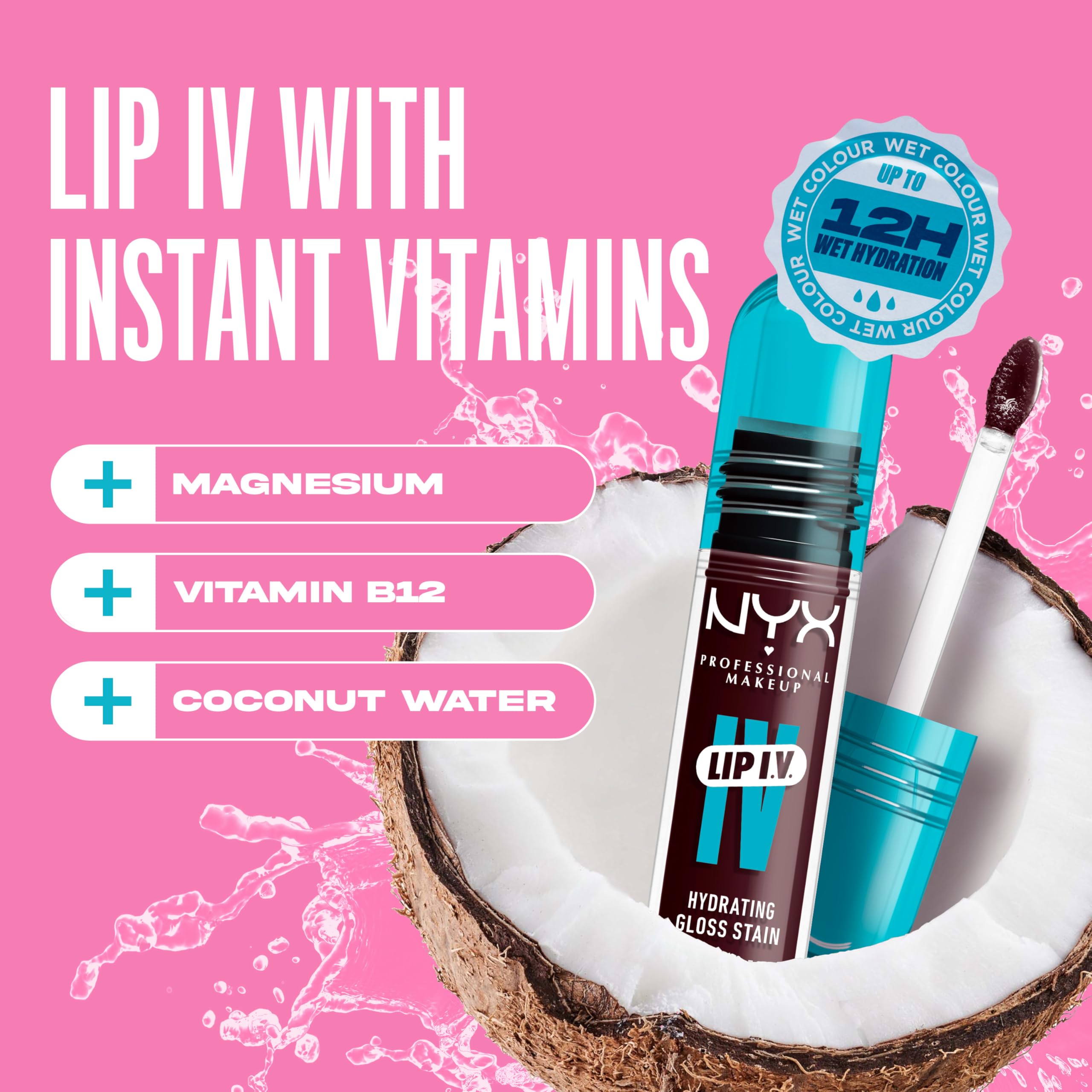 NYX Lip IV texture droplet highlighting lightweight, non-sticky glossy formula