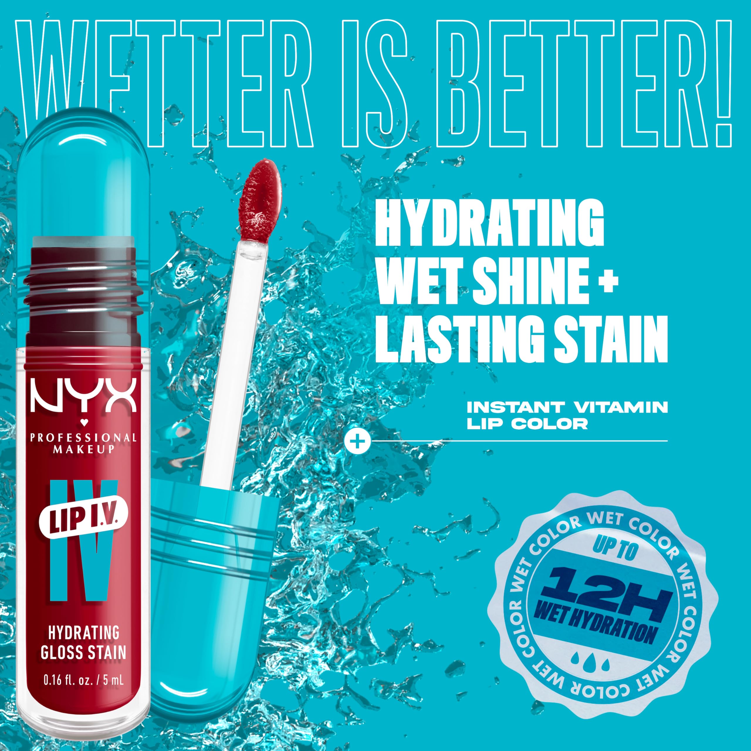 NYX lip IV texture swipe showing glossy pigment and lightweight finish benefit