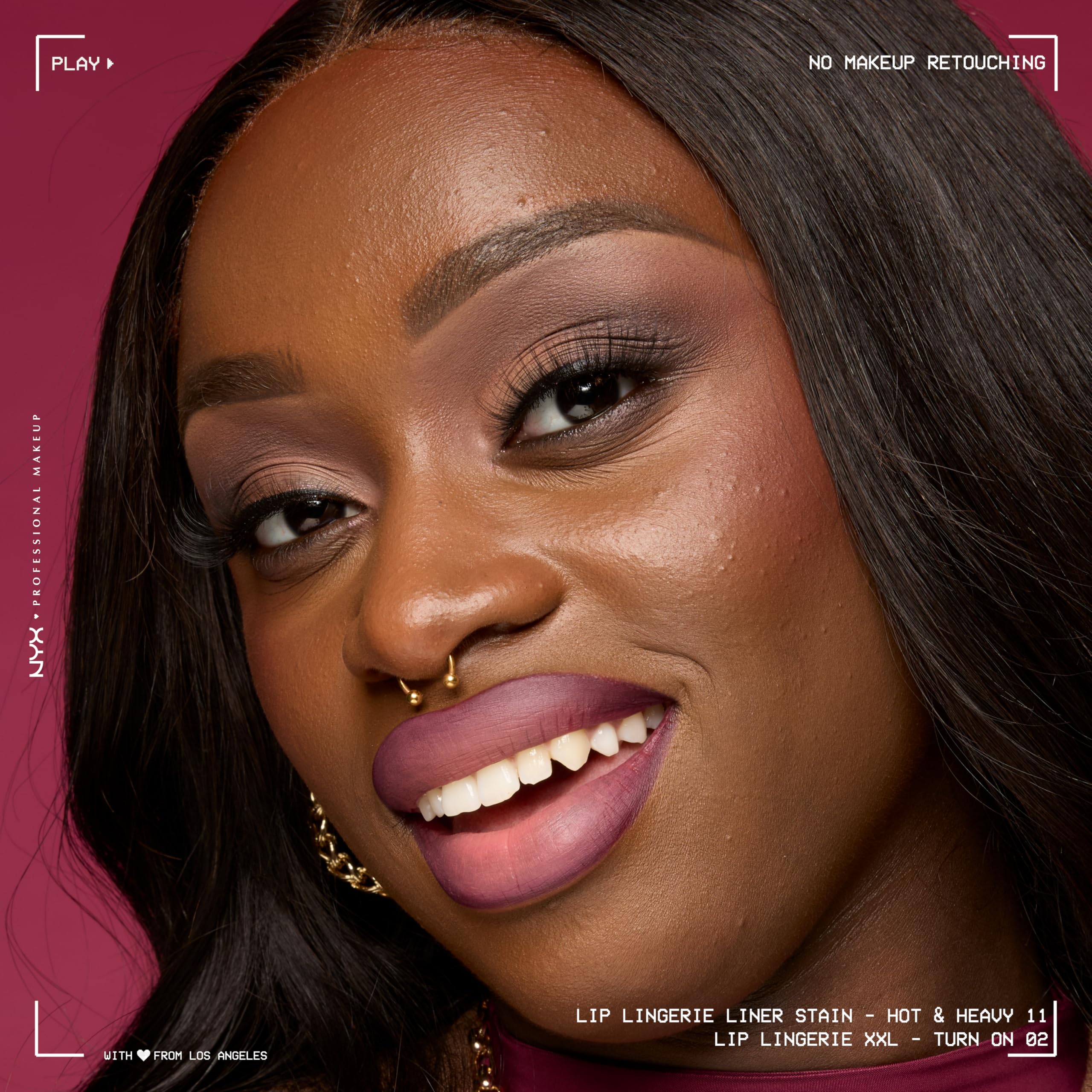 NYX PROFESSIONAL MAKEUP full-lip application demonstrating even coverage and bold color