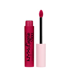 NYX PROFESSIONAL MAKEUP front packaging showing lipstick tube and shade Stamina benefit long-wear