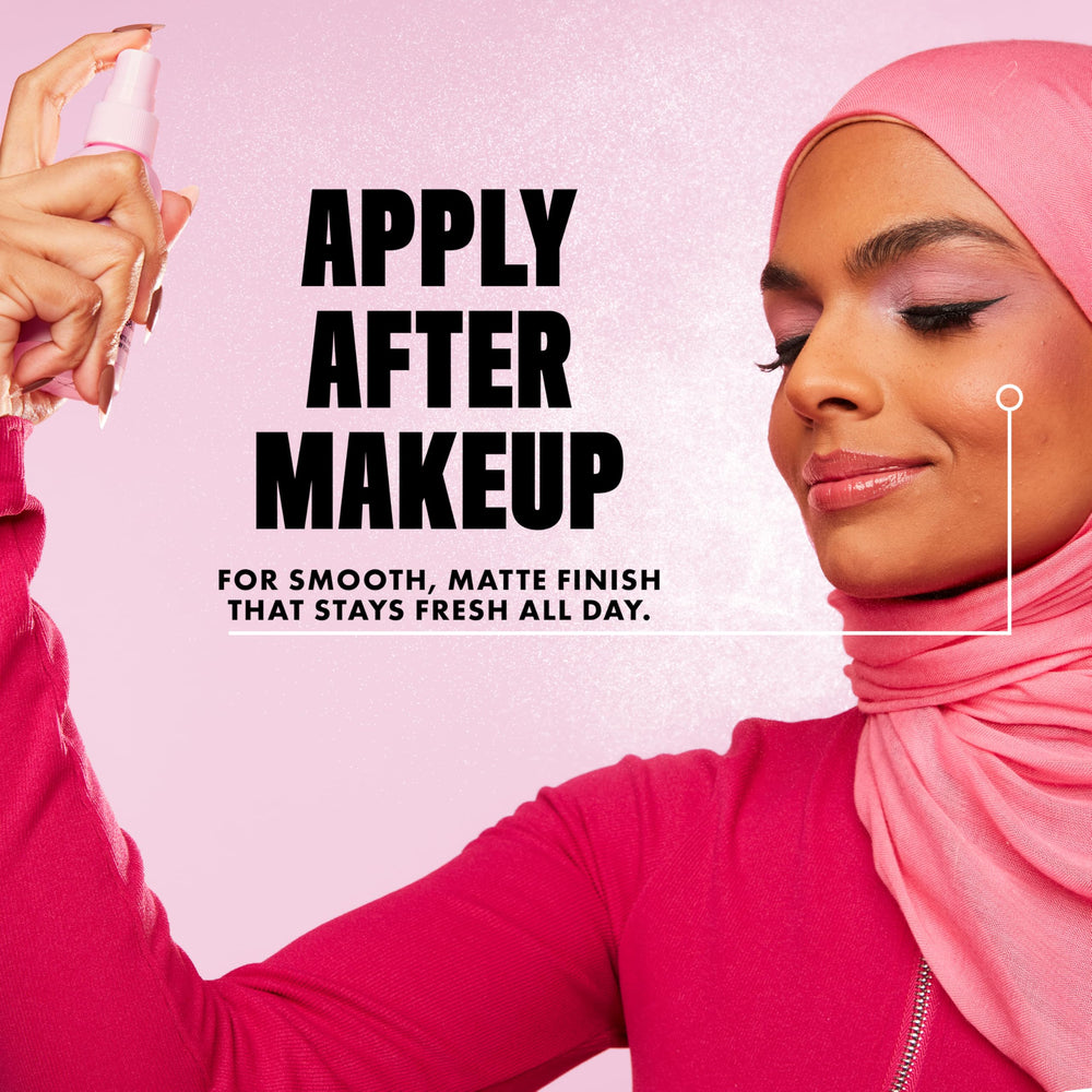 NYX PROFESSIONAL MAKEUP bottle next to foundation and powder illustrating full-face use benefit