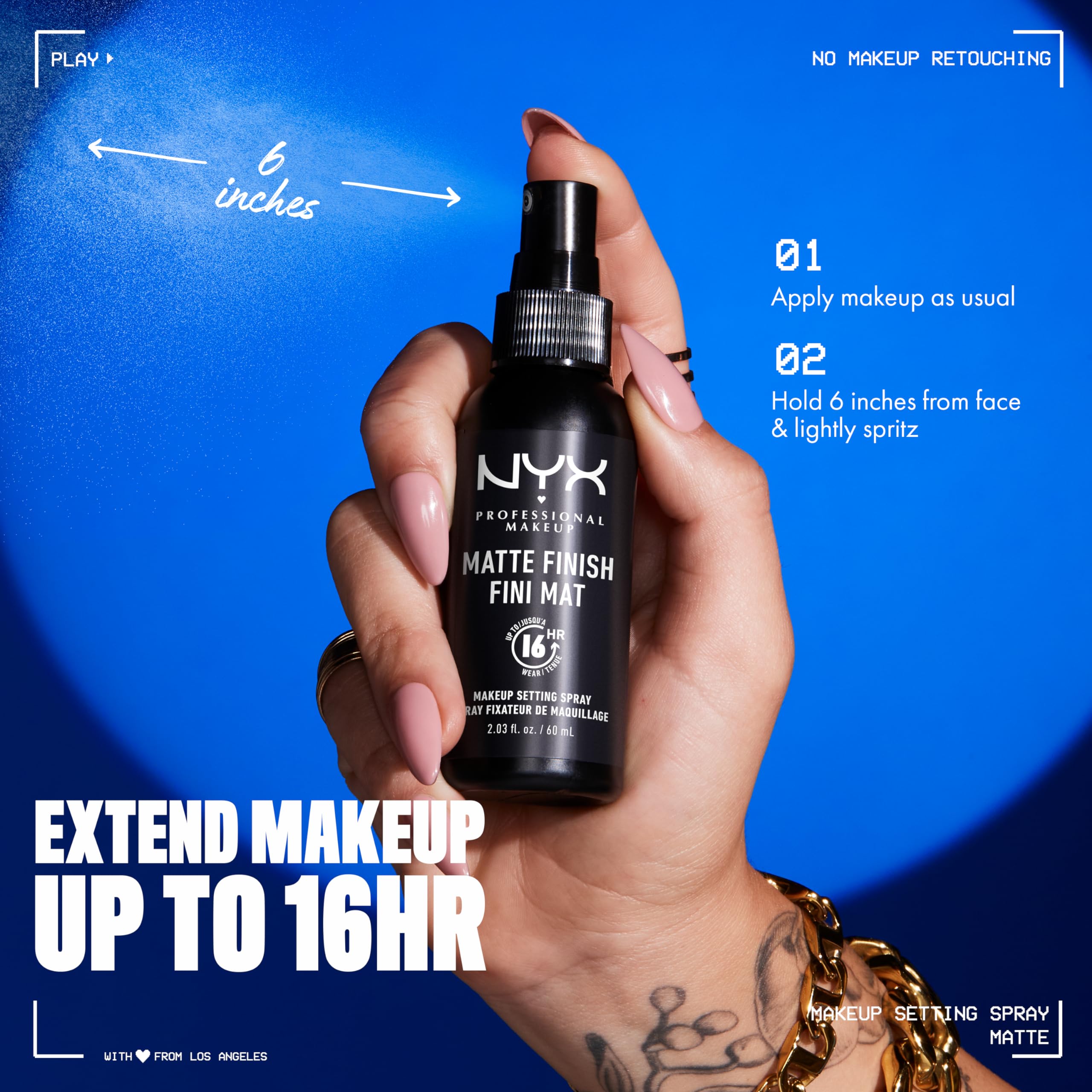 NYX PROFESSIONAL MAKEUP bottle held in hand for scale, showing travel-friendly size and convenience