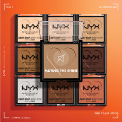 NYX PROFESSIONAL MAKEUP brush applying powder showing even mattifying coverage