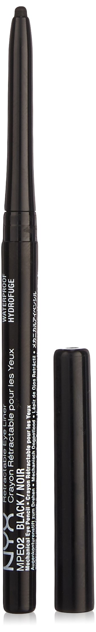 NYX PROFESSIONAL MAKEUP front view of black mechanical eye pencil shows sleek packaging and easy portability