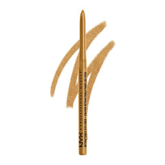 NYX PROFESSIONAL MAKEUP gold eyeliner pencil front view showing sleek packaging and metallic finish benefit