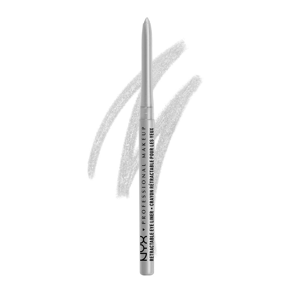 NYX PROFESSIONAL MAKEUP silver pencil front view showing sleek retractable barrel and color
