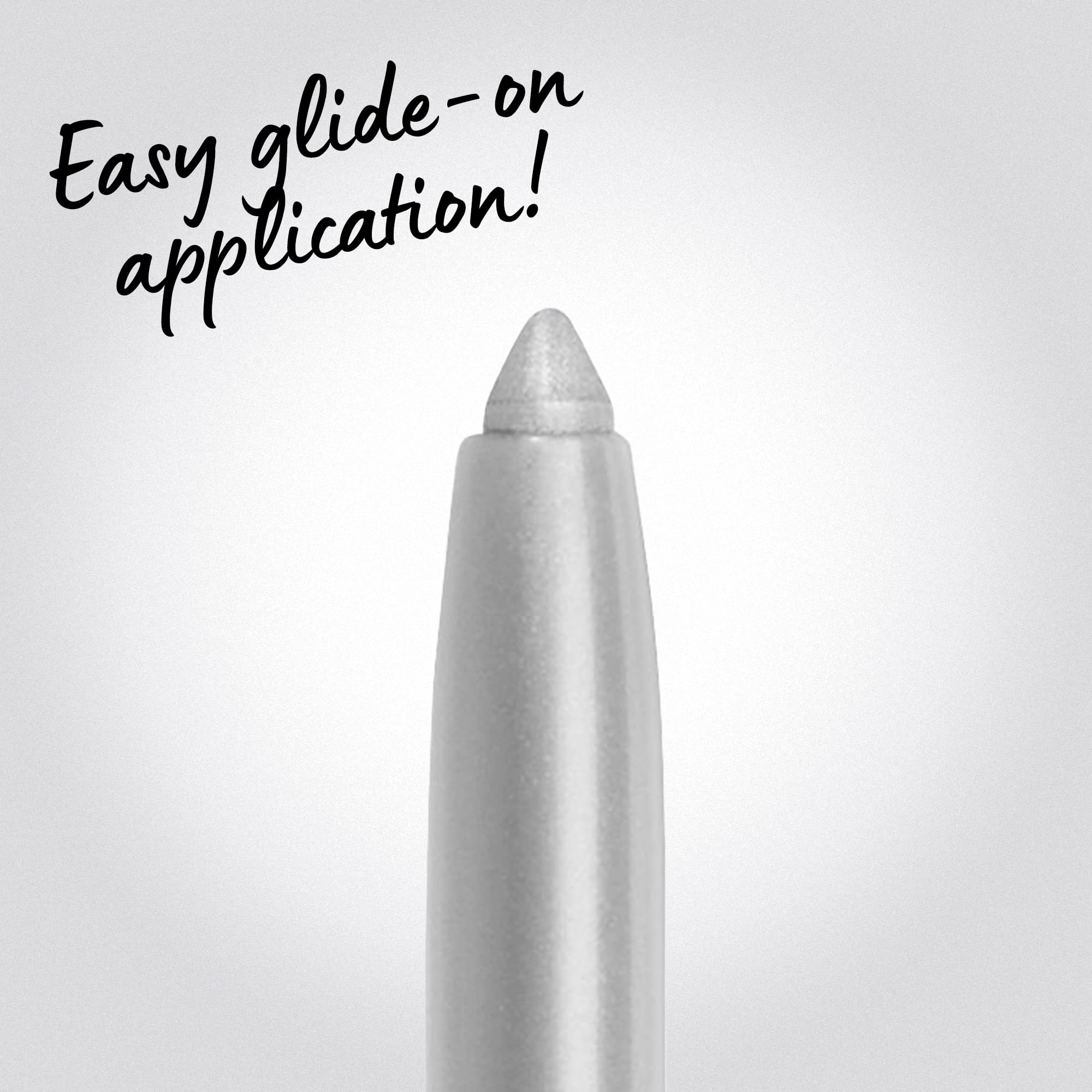 NYX PROFESSIONAL MAKEUP silver pencil held in hand to show scale and easy application