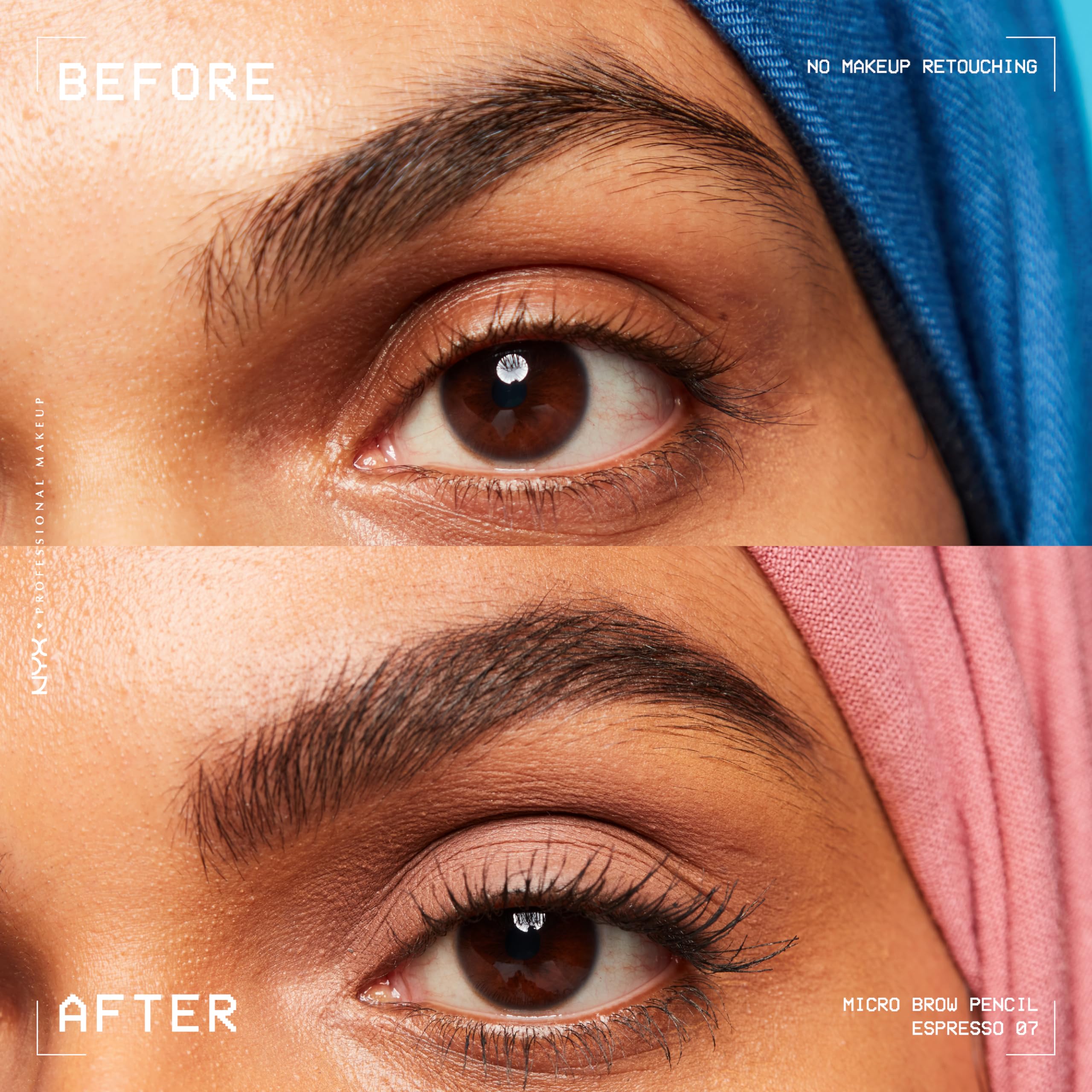 NYX micro brow pencil spoolie detail blending strokes for a natural finish benefit