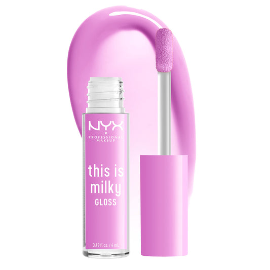 NYX PROFESSIONAL MAKEUP front packaging showing lilac gloss and benefit of glossy shine