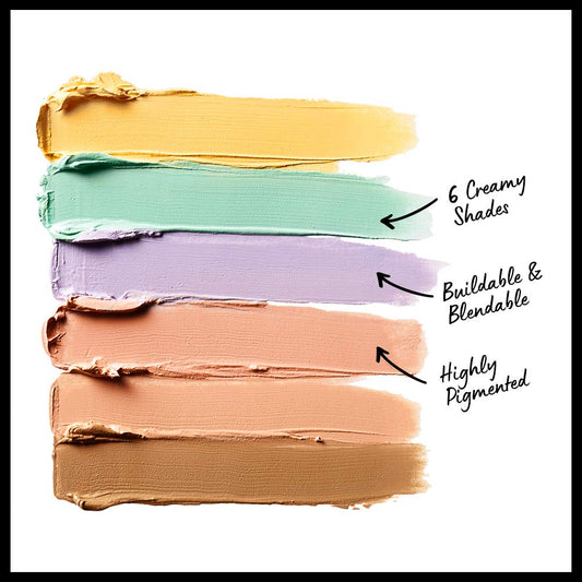 NYX palette open overhead displaying six concealer colors for customized correction