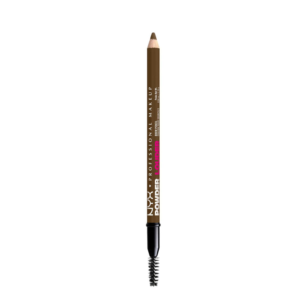 NYX PROFESSIONAL MAKEUP pencil front packaging shows shade and portability benefit