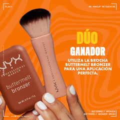 NYX PROFESSIONAL MAKEUP lifestyle portrait wearing bronzer for warm glow and all-day confidence benefit