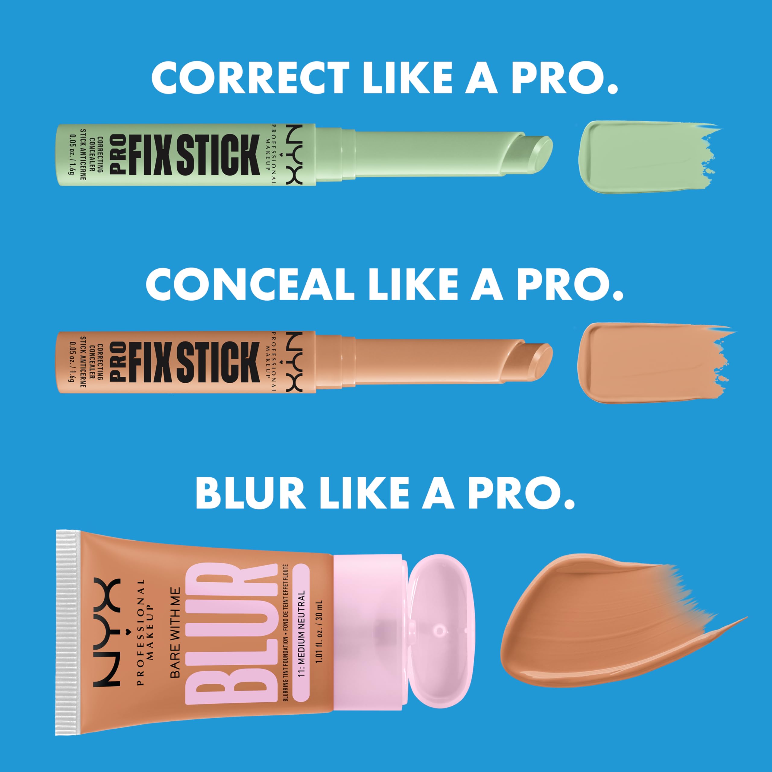 NYX PROFESSIONAL MAKEUP arm swatches illustrating Neutral Tan blendable payoff