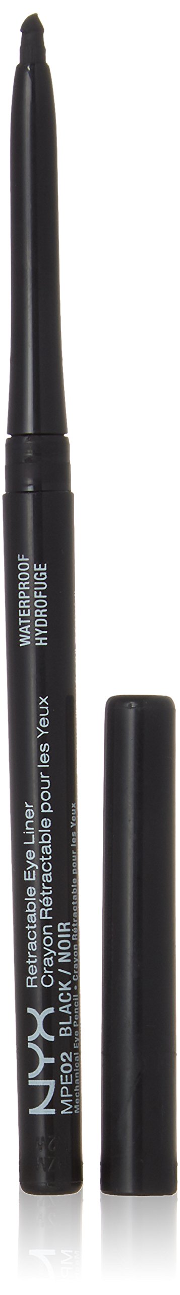 NYX retractable eyeliner front view showing sleek packaging and bold black pigment benefits